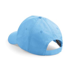 Rear view of a sky blue summer cap.