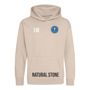 Frontal view of the natural stone colour Christ Church Primary Academy leavers hoodie for 2025.