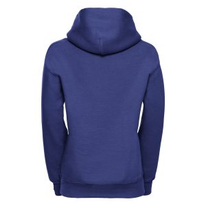 Rear view of a royal blue hoodie.