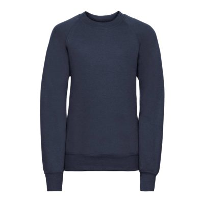 Frontal view of a navy kids' sweatshirt.