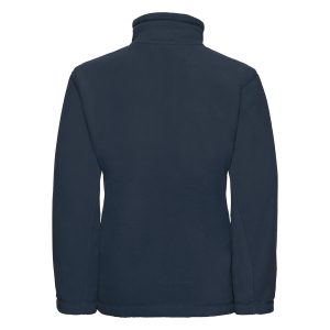 Rear view of a navy kids' fleece.