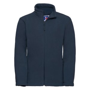 Frontal view of a navy kids' fleece.
