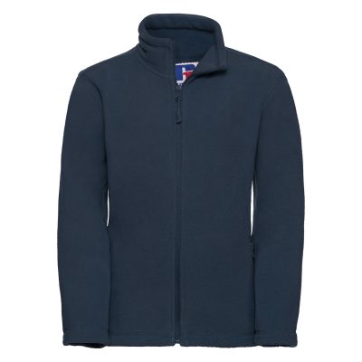 Frontal view of a navy kids' fleece.