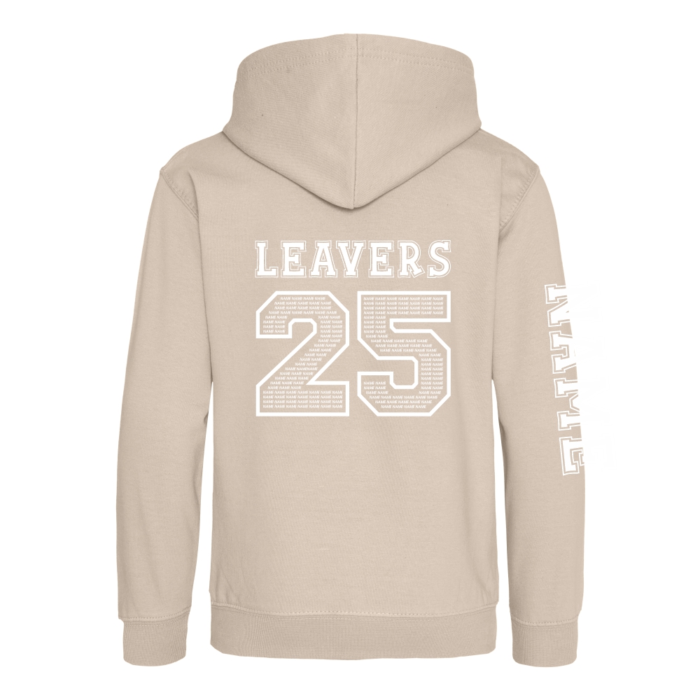 Rear view of the natural stone colour 2025 leavers hoodie for Ninfield Primary School.