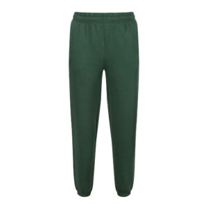 Frontal view of One+All's bottle green joggers.