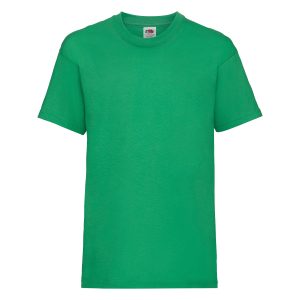 Frontal view of a kids' kelly green t-shirt.