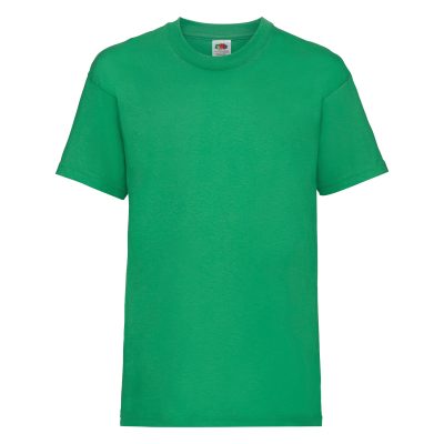 Frontal view of a kids' kelly green t-shirt.