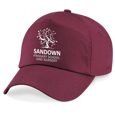 Frontal view of the Sandown Primary School burgundy summer cap.