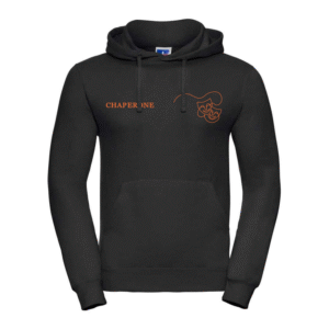 Frontal view of the Pheebs School of Performing Arts black chaperone hoodie.