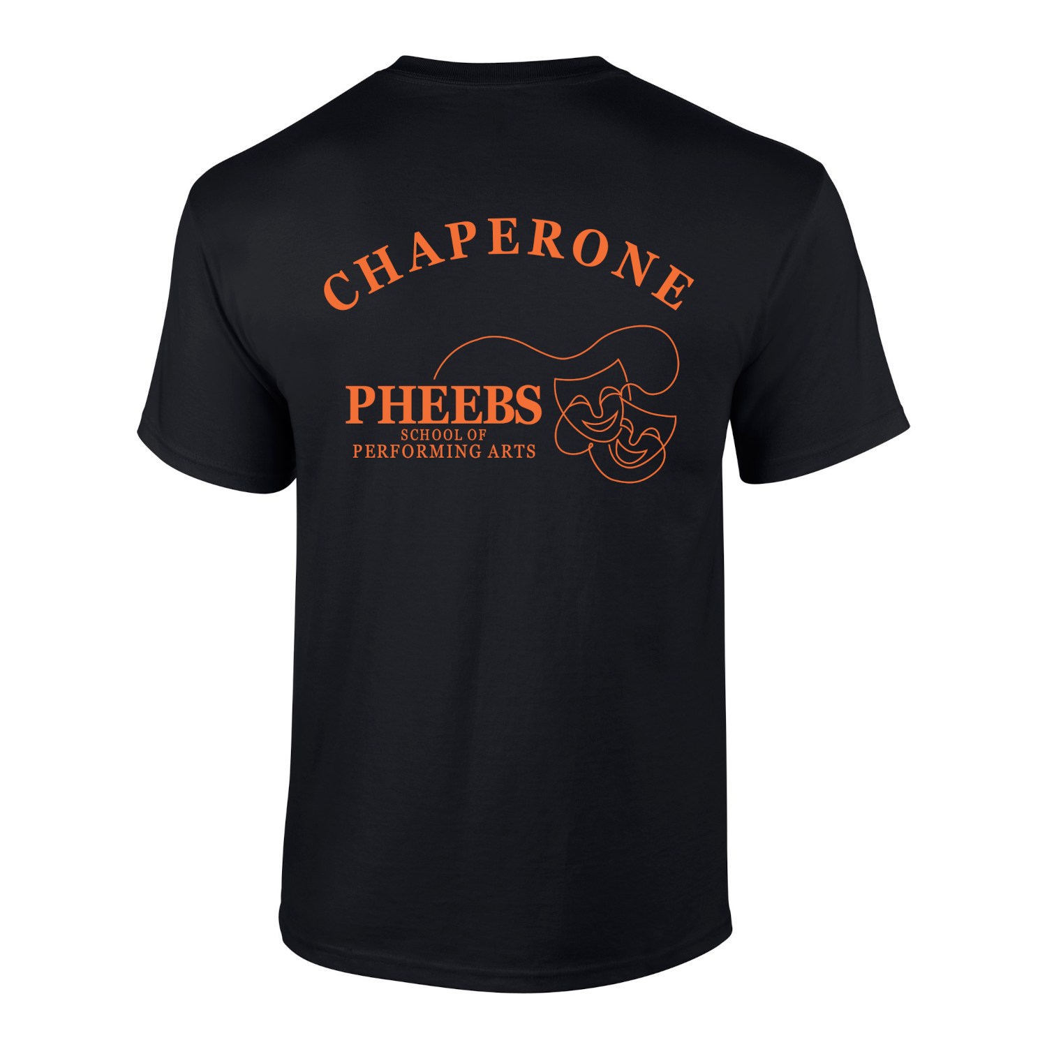 Rear view of the Pheebs School of Performing Arts chaperone t-shirt.