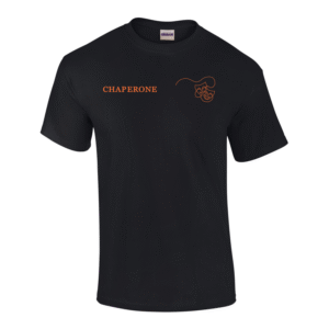 Frontal view of the Pheebs School of Performing Arts chaperone t-shirt.