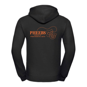 Rear view of the Pheebs School of Performing Arts black hoodie.