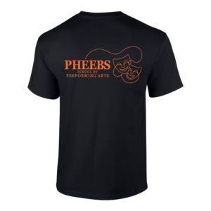 Rear view of the Pheebs School of Performing Arts black t-shirt.