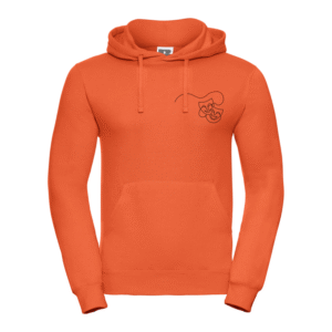 Frontal view of the Pheebs School of Performing Arts orange hoodie.