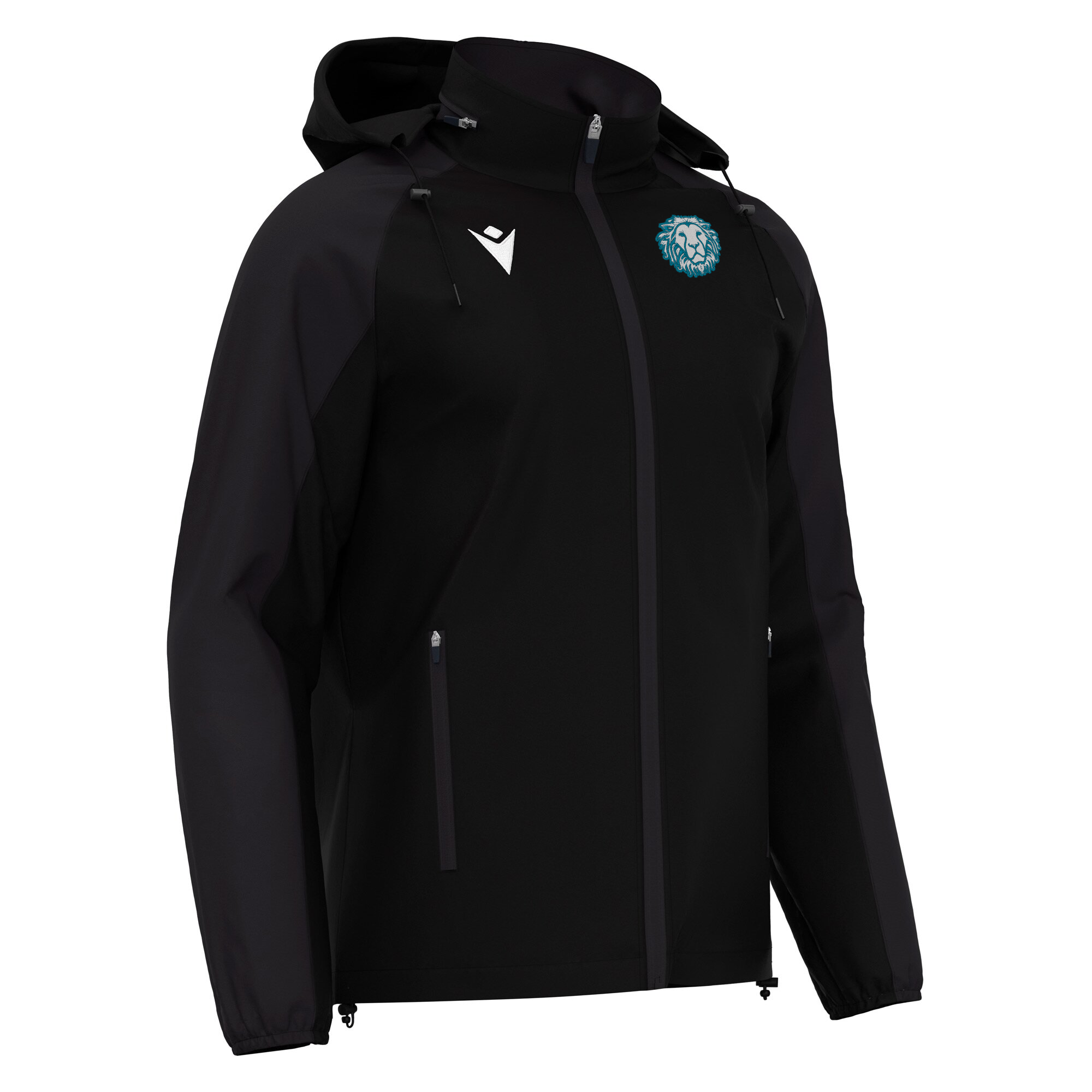 Frontal side-on view of the Hastings Academy Elbrus Rain Jacket.