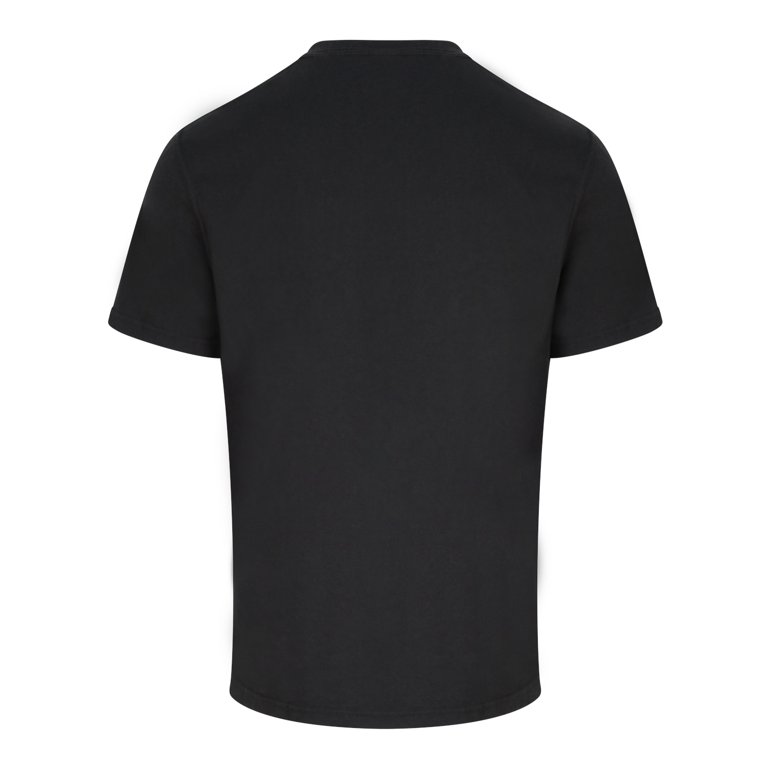Rear view of a black t-shirt.