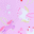 White and purple unicorns amongst white and red stars and pink hearts all against a baby pink background.